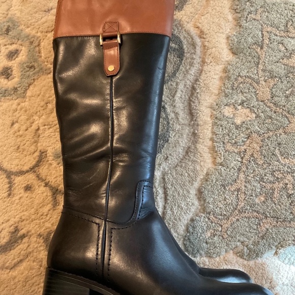 Franco Sarto “Lizbeth” Women’s Leather Riding Boots Black/Tan 7.5 M - Picture 2 of 7